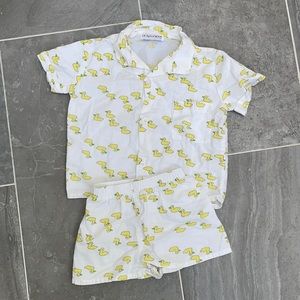 Boys cotton pajama set white with yellow ducks